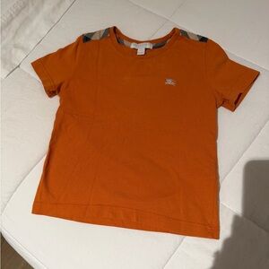 Burberry Orange Short Sleeve Logo Tee with Check Shoulder Trim
